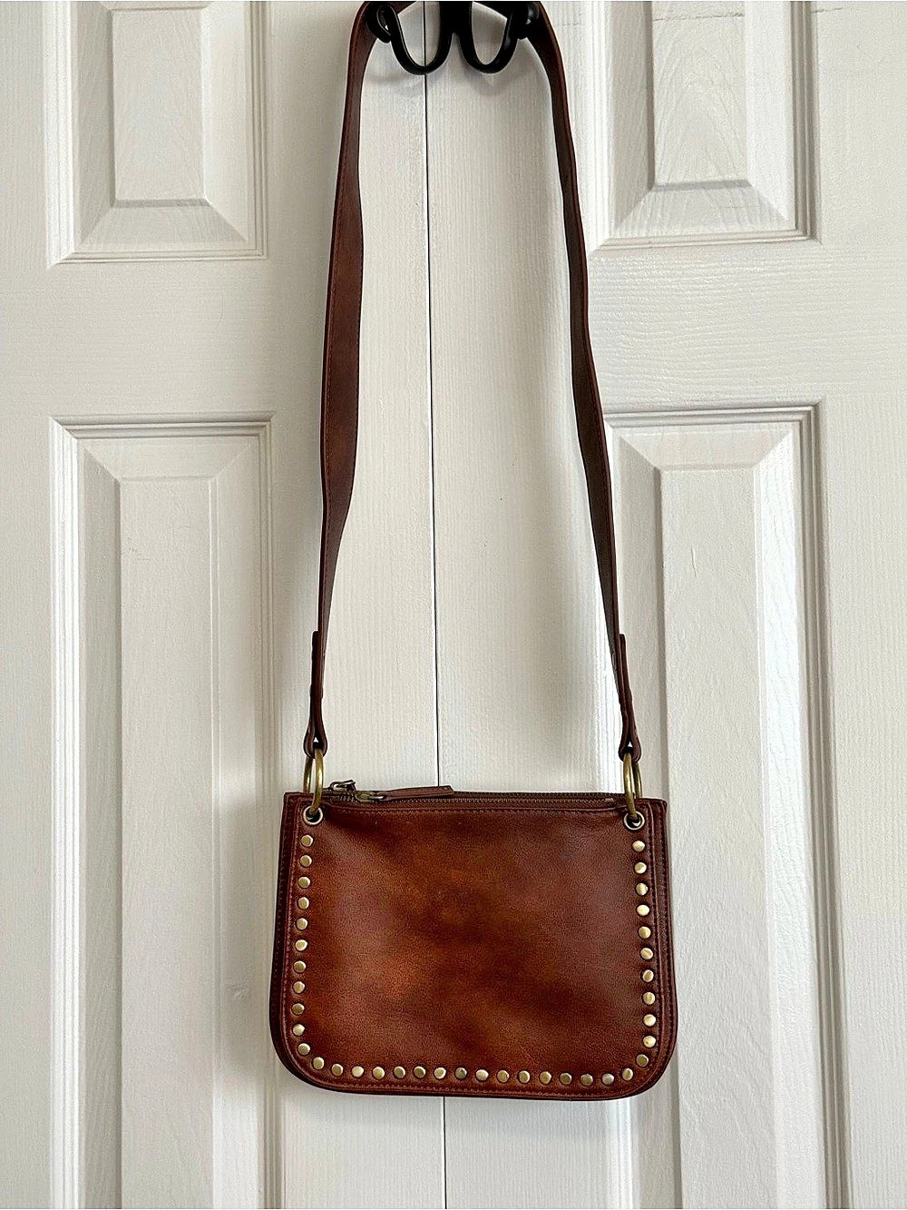 Anthropologie Brown Leather Studded Crossbody